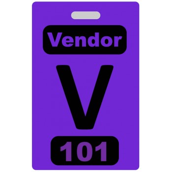 Custom Printed Numbered Purple PVC Vendor Badges + Strap Clips - 10 pack